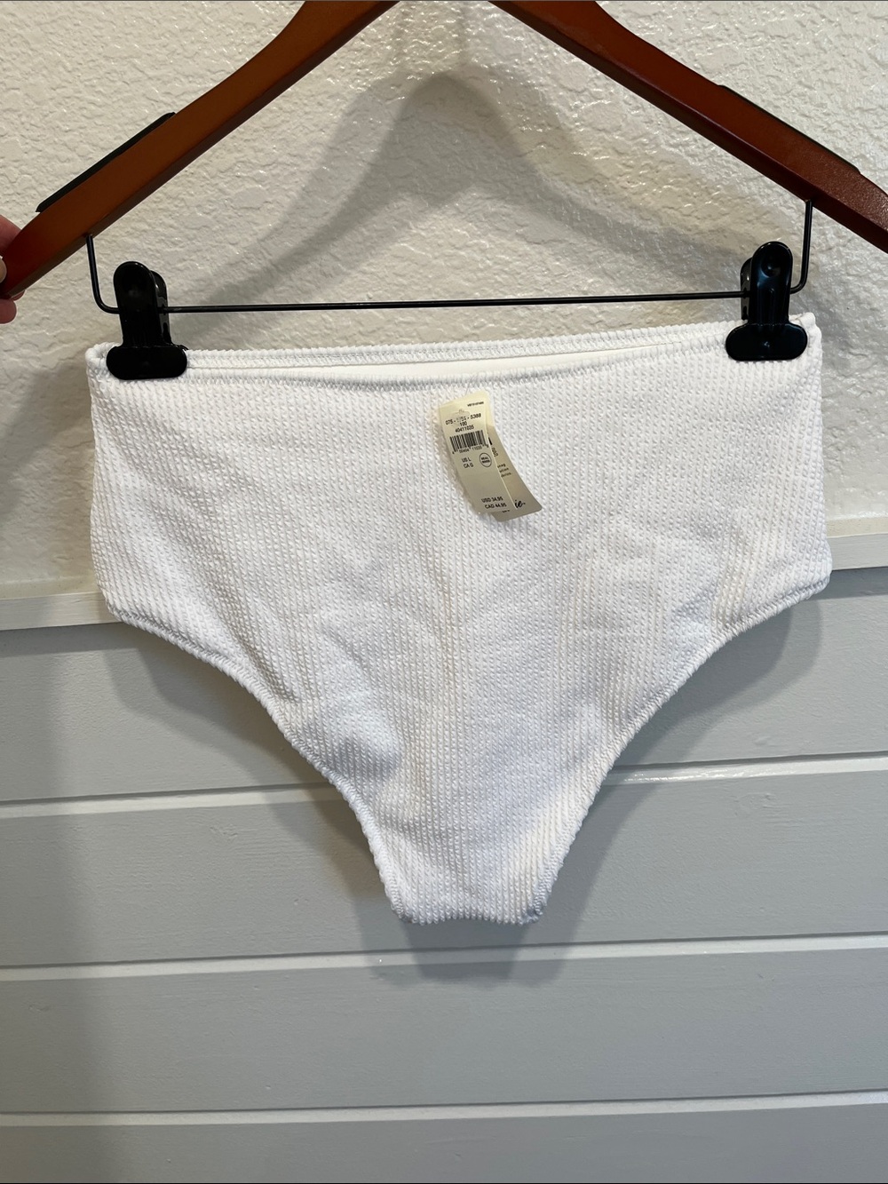 aerie White High Waisted Crinkle Ribbed Cheeky Bikini Bottoms - Picture 4 of 7